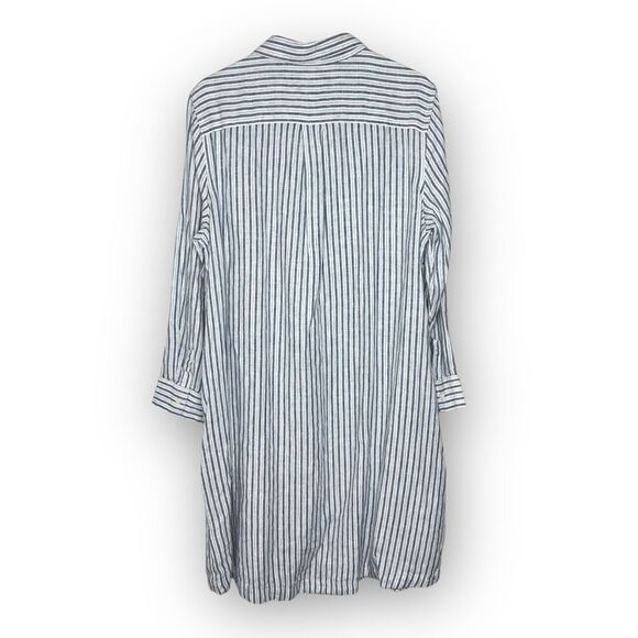 Lands’ End Shirt Dress Blue White Stripe Button Up Collared 100% Linen Womens 1X - Picture 2 of 10